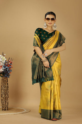 Yellow Banarasi Silk Saree_Kumari Sarees