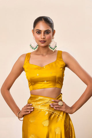 Yellow Satin Silk Saree_Kumari Sarees