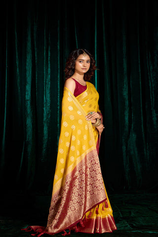 Yellow Georgette Silk Saree