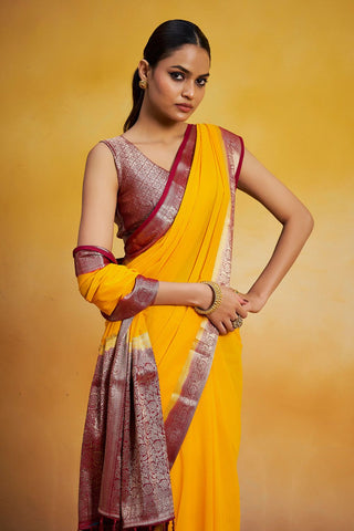 Yellow Georgette Silk Saree_Kumari Sarees