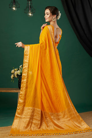 Yellow Chiffon Silk Saree