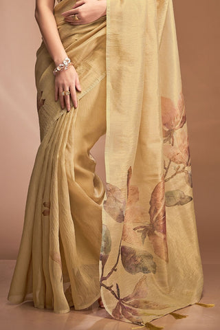 Yellow Zari base Crushed Tissue Saree