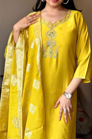 Yellow Viscose Chanderi Embroidered Silk Kurta Set_Kumari Sarees_Kumari Sarees