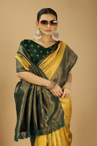 Yellow Banarasi Silk Saree_Kumari Sarees