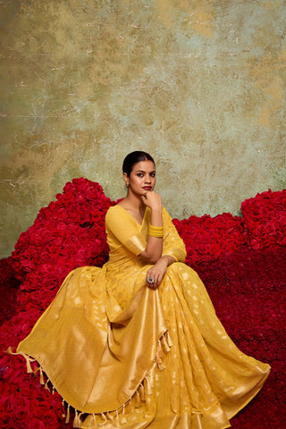 Yellow Georgette Silk Saree_Kumari Sarees