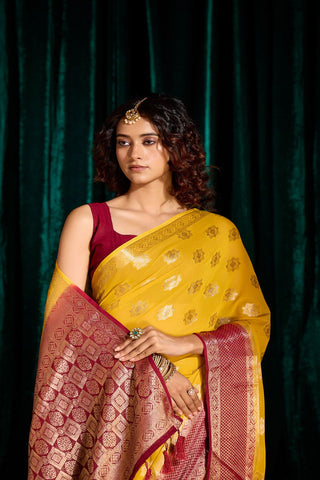 Yellow Georgette Silk Saree