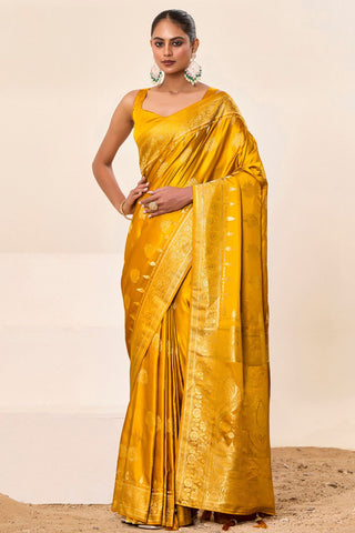 Yellow Satin Silk Saree_Kumari Sarees