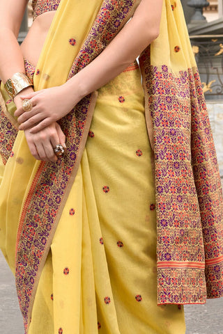 YELLOW SOFT LINEN COTTON SAREE