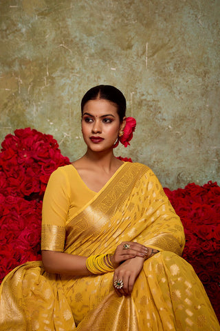 Yellow Georgette Silk Saree_Kumari Sarees