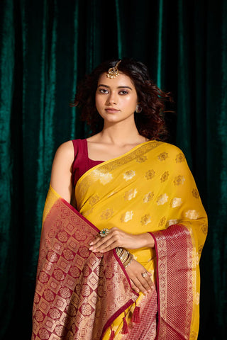 Yellow Georgette Silk Saree