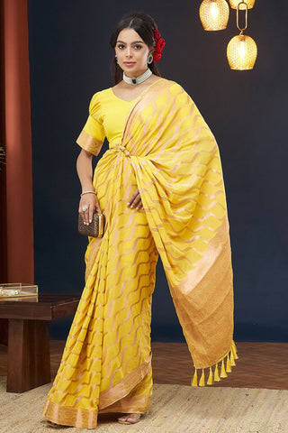 Yellow Handloom Weaving Silk With Zari Saree_Kumari Sarees