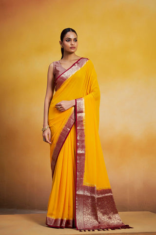 Yellow Georgette Silk Saree_Kumari Sarees