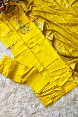 Yellow Viscose Chanderi Embroidered Silk Kurta Set_Kumari Sarees_Kumari Sarees