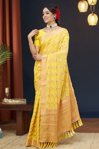 Yellow Handloom Weaving Silk With Zari Saree_Kumari Sarees