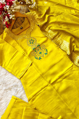 Yellow Viscose Chanderi Embroidered Silk Kurta Set_Kumari Sarees_Kumari Sarees