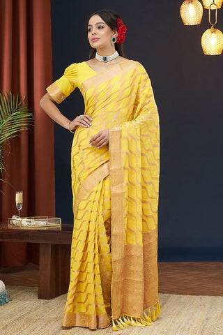 Yellow Handloom Weaving Silk With Zari Saree_Kumari Sarees