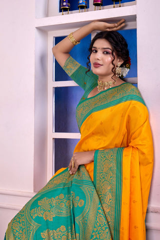 Yellow Soft Silk Banarasi Pattu Saree_Kumari Sarees
