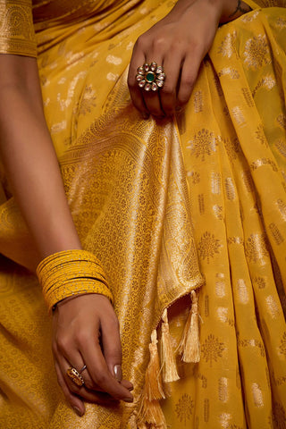 Yellow Georgette Silk Saree_Kumari Sarees