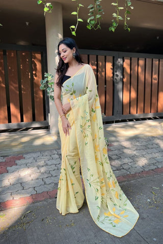 YELLOW GEORGETTE SILK SAREE