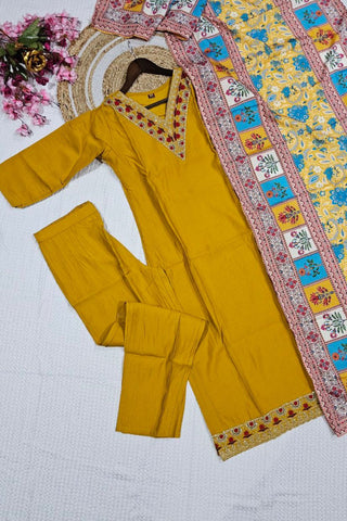 Yellow Viscose Chanderi With Embroidered Kurta Set_Kumari Sarees