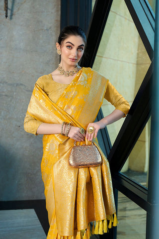 Yellow Crepe Georgette Saree_Kumari Sarees