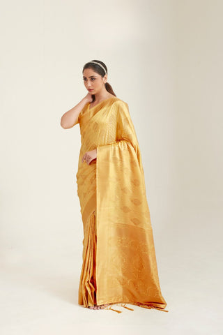 YELLOW KANJEEVARAM HANDLOOM WEAVING SILK SAREE