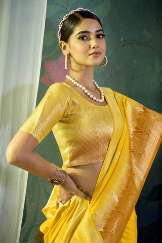 Yellow Pure Silk Crepe Saree_Kumari Sarees