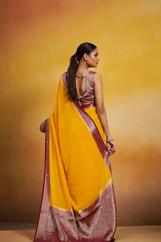 Yellow Georgette Silk Saree_Kumari Sarees