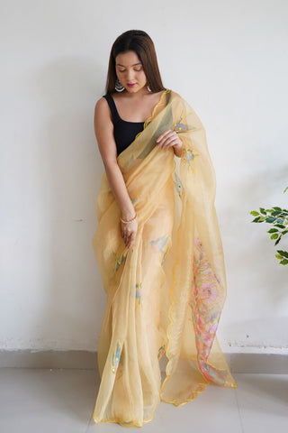 Yellow Organza Silk Saree