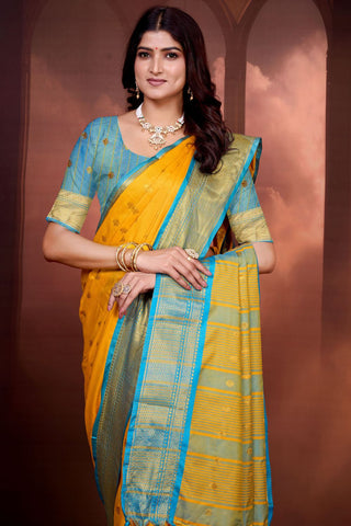 Yellow Pure Aura South Soft Silk Pattu Saree_Kumari Sarees