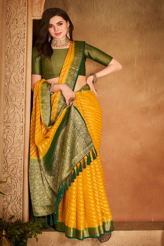 Yellow Pure Georgette Silk Saree_Kumari Sarees