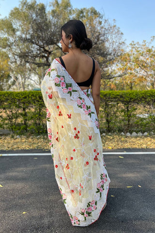 YELLOW ORGANZA SILK SAREE