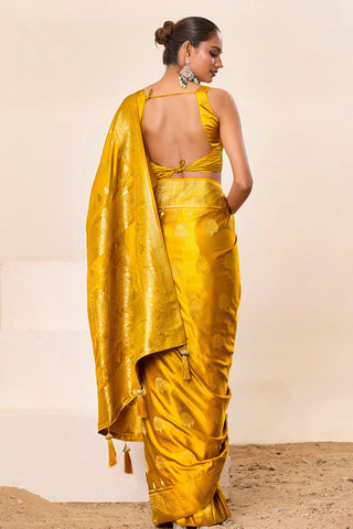 Yellow Satin Silk Saree_Kumari Sarees
