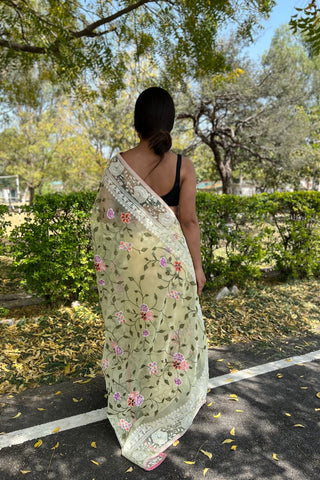 YELLOW KANJEEVARAM ORGANZA SAREE