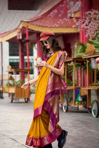 YELLOW PURE BANARASI SILK SAREE