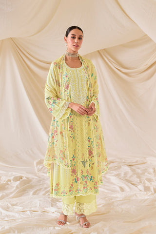 Yellow Pure Muslin Embroidery Kurta Set