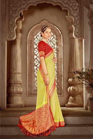 Yellow Pure Georgette Saree_Kumari Sarees