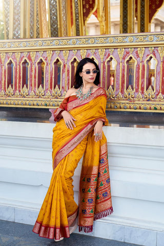 Yellow Tusser Handloom Silk Saree_Kumari Sarees