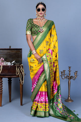 Yellow Silk With Luxury Print And Glory Finish Saree_Kumari Sarees