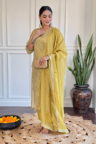 Yellow Organza Viscose Embroidery Kurta Set_Kumari Sarees