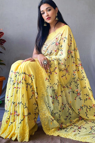 YELLOW GEORGETTE SILK SAREE