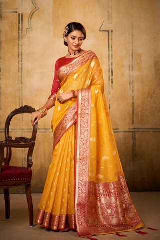 Yellow Banarasi Tissue Saree