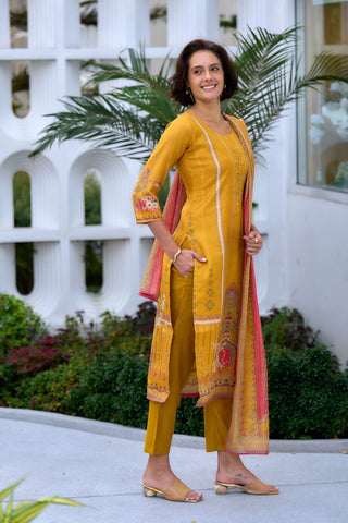 Yellow Vatican Silk Blend With Embroidery Kurta Set_Kumari Sarees