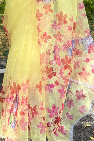 YELLOW SEQUENCE ORGANZA SAREE