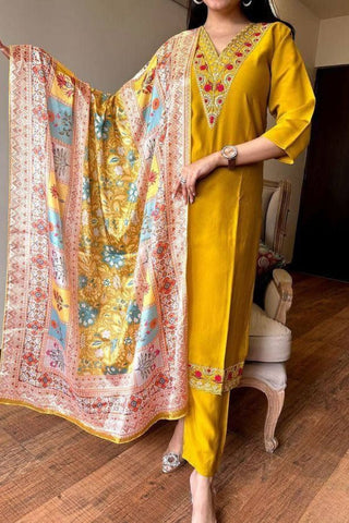 Yellow Viscose Chanderi With Embroidered Kurta Set_Kumari Sarees