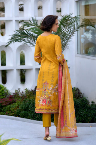Yellow Vatican Silk Blend With Embroidery Kurta Set_Kumari Sarees