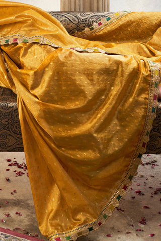 Yellow Pure Tissue With Beaufort Multicolored Lace Saree_Kumari Sarees