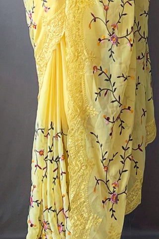 YELLOW GEORGETTE SILK SAREE