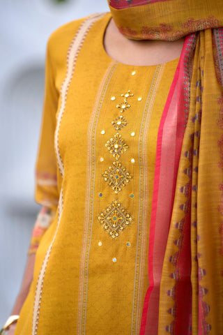 Yellow Vatican Silk Blend With Embroidery Kurta Set_Kumari Sarees