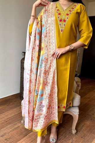 Yellow Viscose Chanderi With Embroidered Kurta Set_Kumari Sarees
